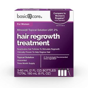 Basic Care Hair Regrowth Treatment For Women, Minoxidil Topical Solution, 2%, 3 month supply, 6 Fluid Ounces